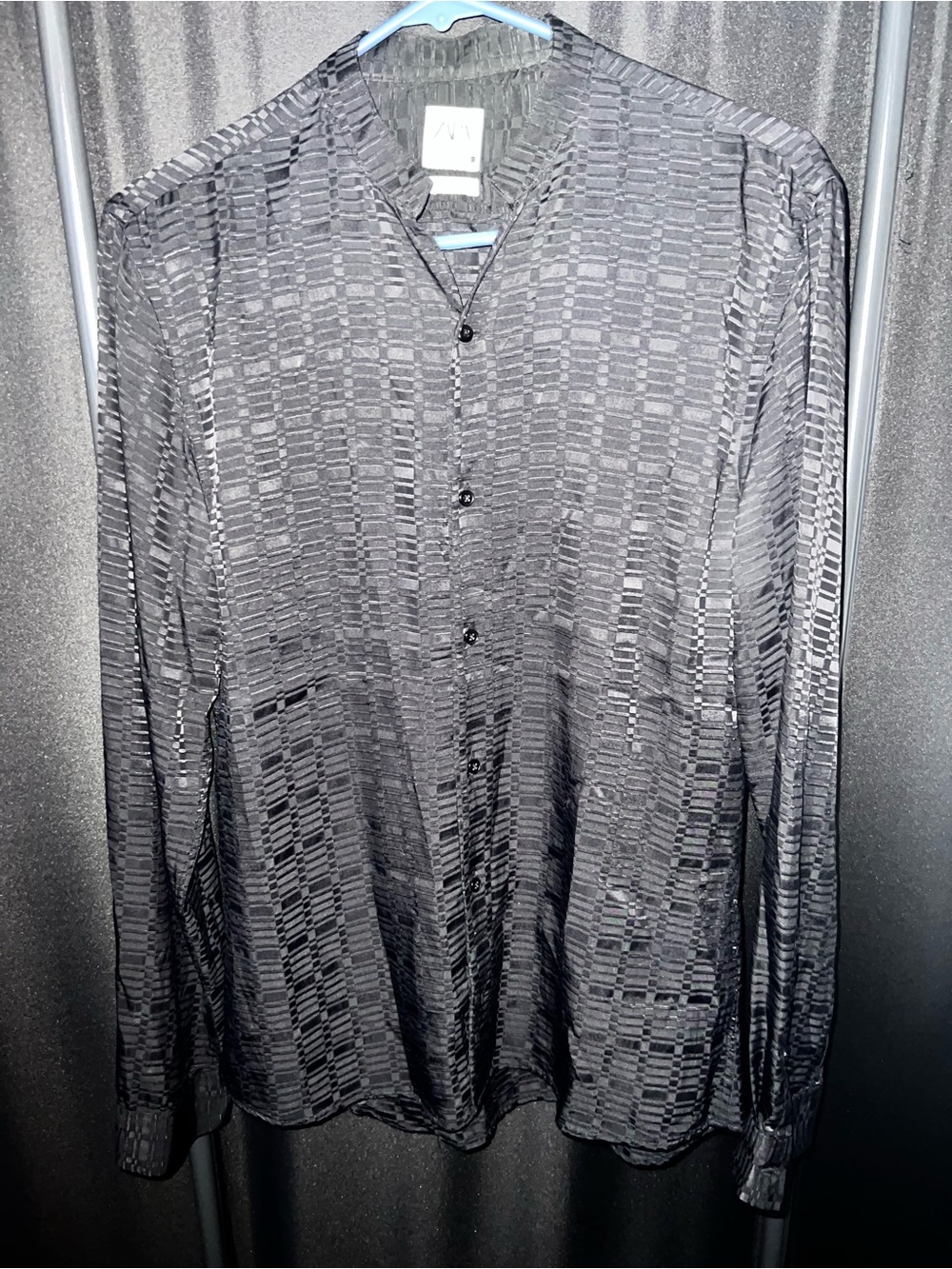 ZARA Men's Black Textured Pattern Long-Sleeve Dress Shirt